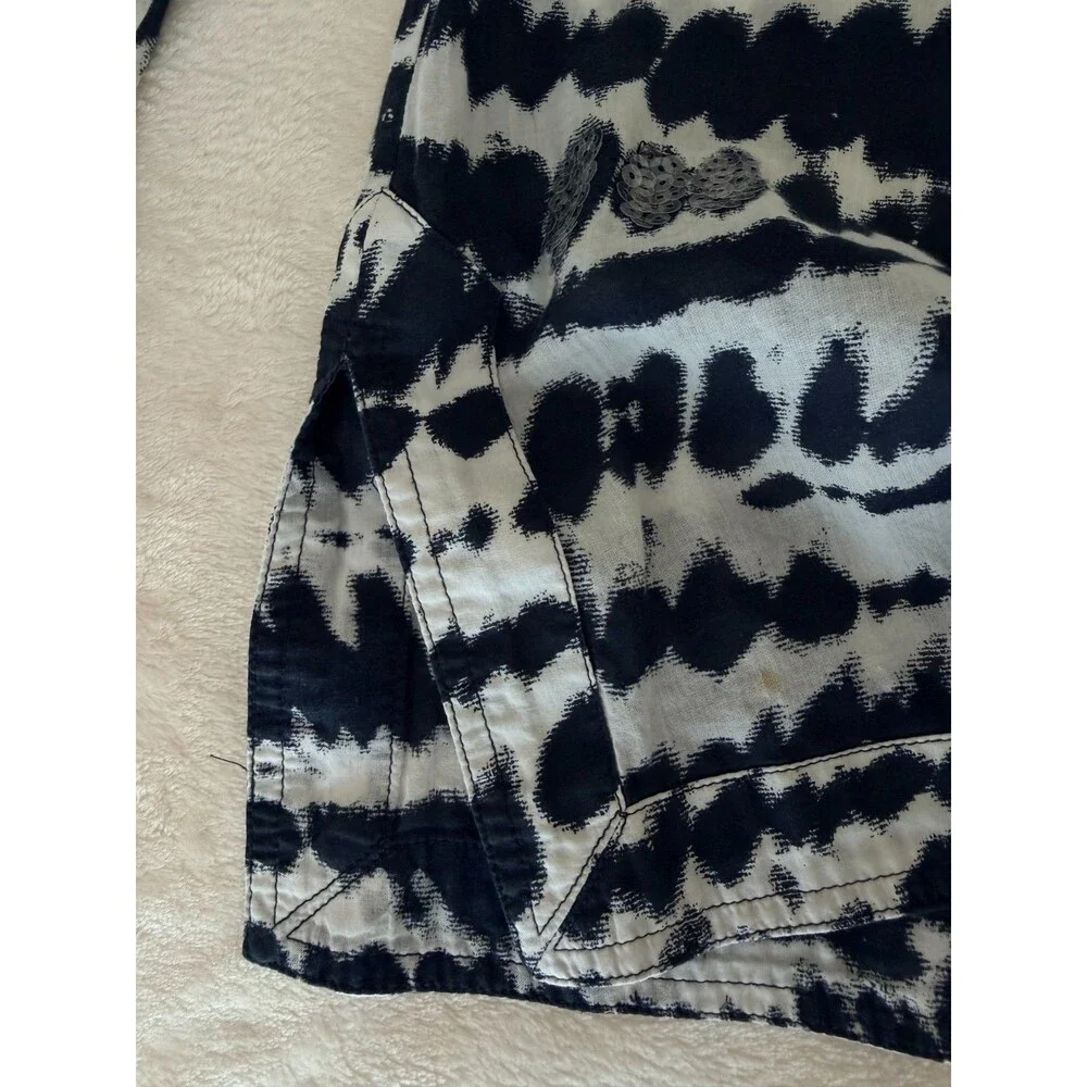 Tory Burch Sequin Embellished Tie Dye Ikat Tunic Blouse Cotton Womens Size 10 D
